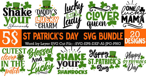 St.Patrick's Day SVG BUndle, St. Patrick's Day SVG Bundle, St Patrick's Day Quotes, Gnome SVG, Rainbow svg, Lucky SVG, St Patricks Day Rainbow, Shamrock,Cut File Cricut SVG BlackCatsMedia 