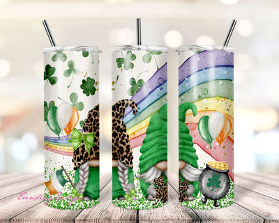 St.Patrick's Day Tumbler Design Gnomes Lucky Rainbow Shamrock Pot of Gold 20oz Skinny Straight Tumbler Wrap Digital Download PNG Sublimation Sublimation TrendingDesign 