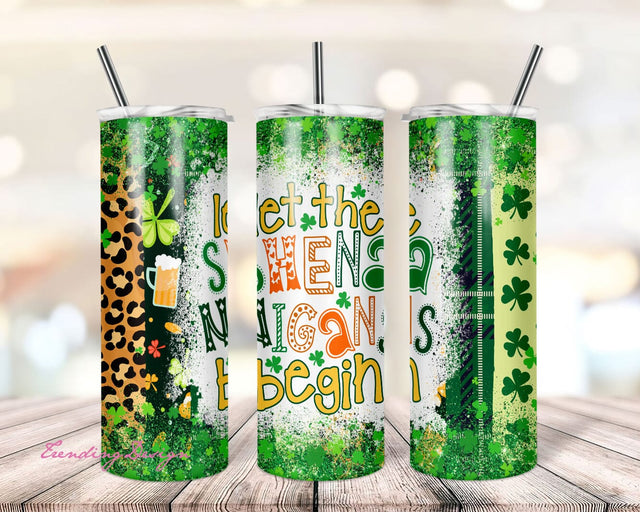 St.Patrick's Day Tumbler Design Let the Shenanigans Begin Shamrock 20oz Skinny Straight Tumbler Wrap Digital Download PNG Sublimation Sublimation TrendingDesign 