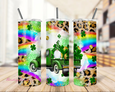 St.Patrick's Day Tumbler Design Luck Shamrock Leopard Rainbow 20oz Skinny Straight Tumbler Wrap Digital Download PNG Sublimation - Flamingo Sublimation TrendingDesign 