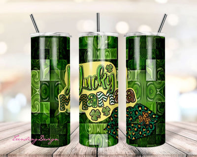 St.Patrick's Day Tumbler Design Lucky Mama 20oz Skinny Straight Tumbler Wrap Digital Download PNG Sublimation Leopard Glitter Sublimation TrendingDesign 