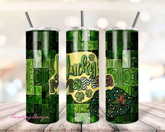 St.Patrick's Day Tumbler Design Lucky Mama 20oz Skinny Straight Tumbler Wrap Digital Download PNG Sublimation Leopard Glitter Sublimation TrendingDesign 