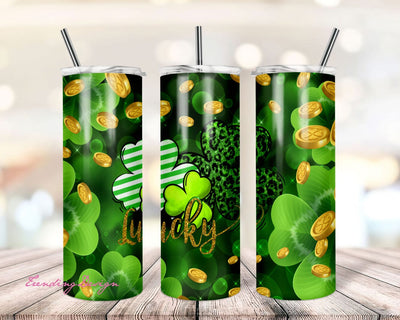 St.Patrick's Day Tumbler Design Lucky Shamrock 20oz Skinny Straight Tumbler Wrap Digital Download PNG Sublimation Leopard Glitter Sublimation TrendingDesign 