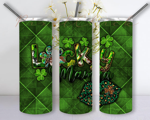St.Patrick's Day Tumbler Png, Lucky Mama 20oz Skinny Tumbler, Lip Shamrock Leopard Design Png, Western Shamrock Tumbler Design, Mama Tumbler Template, Digital Download Sublimation PixelChick 