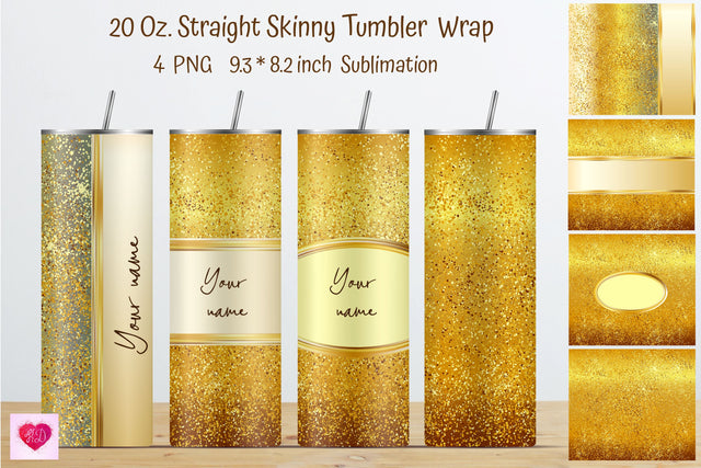 Straight Gold Glitter 20 oz Skinny Tumbler Sublimation Sublimation Kseniia designer 
