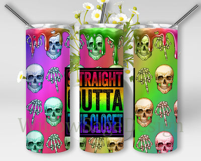 Straight Outta The Closet 20oz Skinny Tumbler Png, Rainbow Wrap, LGBT Tumbler Png, Pride Tumbler, Noen Skulls Tumbler, Sublimation Design Sublimation WillowSageDesign 
