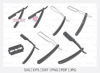 Straight Razor SVG File, Straight Razor Monogram svg, Barber Shop SVG, shaving razor svg, razor silhouette, Cut files for Cricut, Clip Art SVG Dinvect 