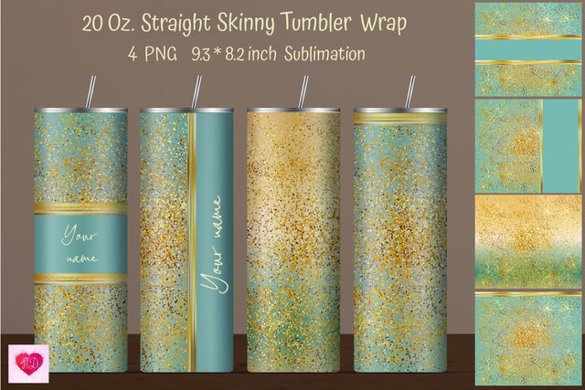 Straight Teal 20 oz Skinny Tumbler Sublimation With Gold Glitter Sublimation Kseniia designer 