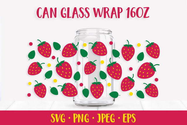 Strawberries and leaves glass can wrap SVG. Summer can glass SVG LaBelezoka 