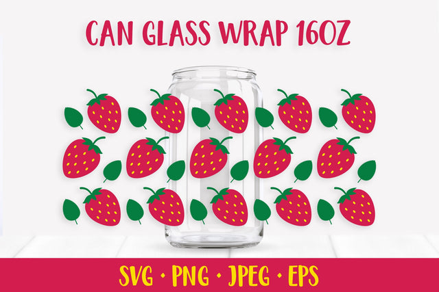 Strawberries can glass wrap design SVG. Summer berry glass can SVG LaBelezoka 