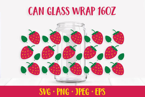 Strawberries can glass wrap design SVG. Summer berry glass can SVG LaBelezoka 