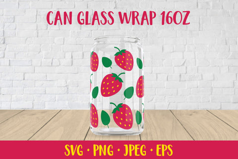 Strawberries can glass wrap design SVG. Summer berry glass can SVG LaBelezoka 