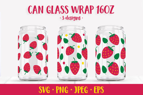 Strawberries glass can wrap. Summer berry can glass SVG SVG LaBelezoka 