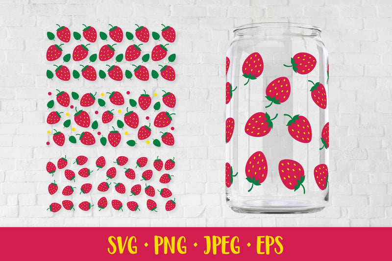 Strawberries glass can wrap. Summer berry can glass SVG SVG LaBelezoka 