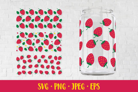 Strawberries glass can wrap. Summer berry can glass SVG SVG LaBelezoka 