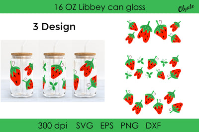 Strawberry Can Glass 16 OZ Wrap. Strawberry SVG. SVG Olga Terlyanskaya 