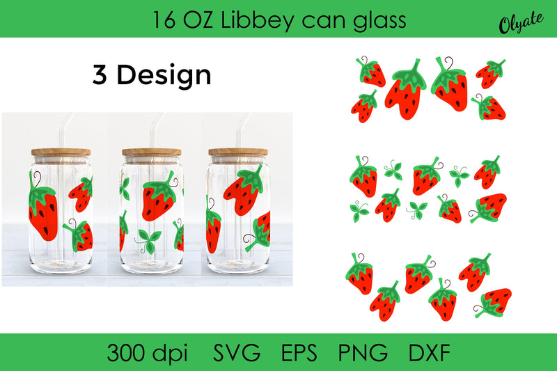 Strawberry Can Glass 16 OZ Wrap. Strawberry SVG. SVG Olga Terlyanskaya 
