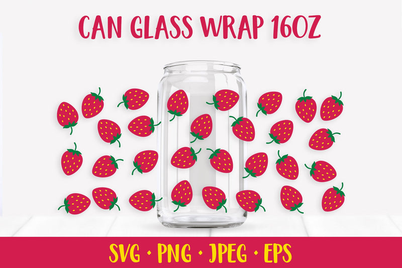 Strawberry can glass wrap design SVG. Summer beer glass can SVG LaBelezoka 