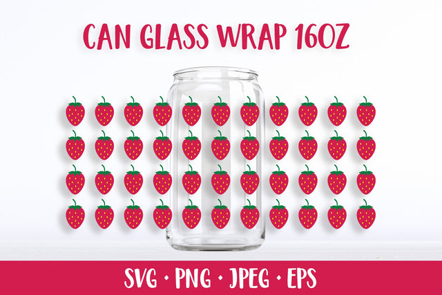 Strawberry can glass wrap template SVG. Summer beer glass can SVG LaBelezoka 