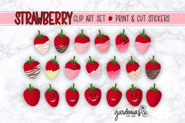 Strawberry Clip Art Set / Printable Stickers Sublimation Gardenias Art Shop 