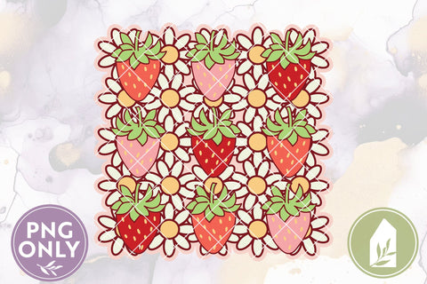 Strawberry Flower Sublimation File, Summer Retro Strawberry Shirt PNG Sublimation LilleJuniper 