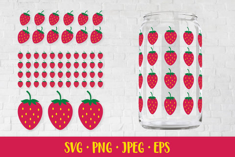 Strawberry glass can wrap. Summer berries can glass SVG SVG LaBelezoka 