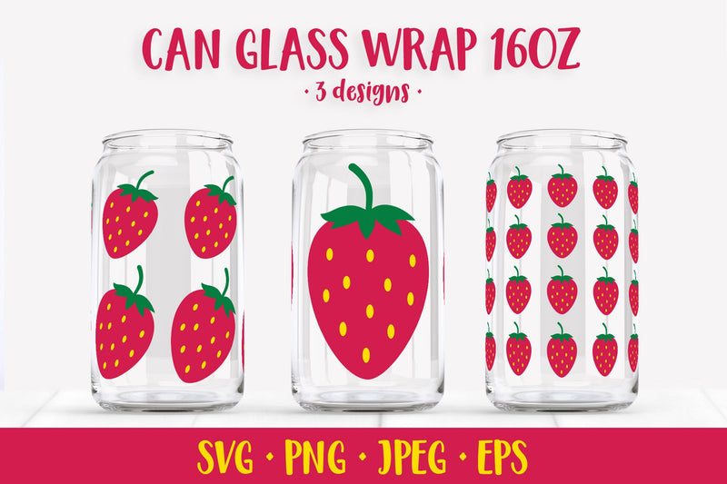 Strawberry glass can wrap. Summer berries can glass SVG SVG LaBelezoka 