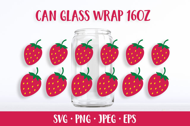 Strawberry glass can wrap template SVG. Summer berries can glass SVG LaBelezoka 