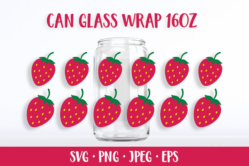 Strawberry glass can wrap template SVG. Summer berries can glass SVG LaBelezoka 