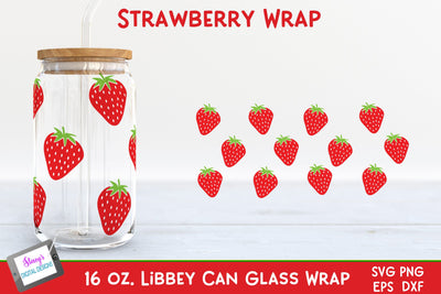 Strawberry Libbey Can Glass Wrap SVG | 16 oz. Can Glass SVG SVG Stacy's Digital Designs 