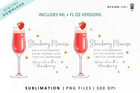 Strawberry Mimosa Cocktail Recipe Sublimation File Sublimation Design Owl 