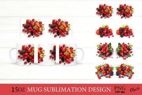Strawberry Mug Sublimation. Berry Mug Wrap Bumdle Sublimation Olga Terlyanskaya 