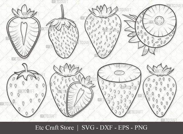 Strawberry Outline SVG Cut File | Summer Svg | Fruit Svg | Berries Svg | Bundle SVG ETC Craft 