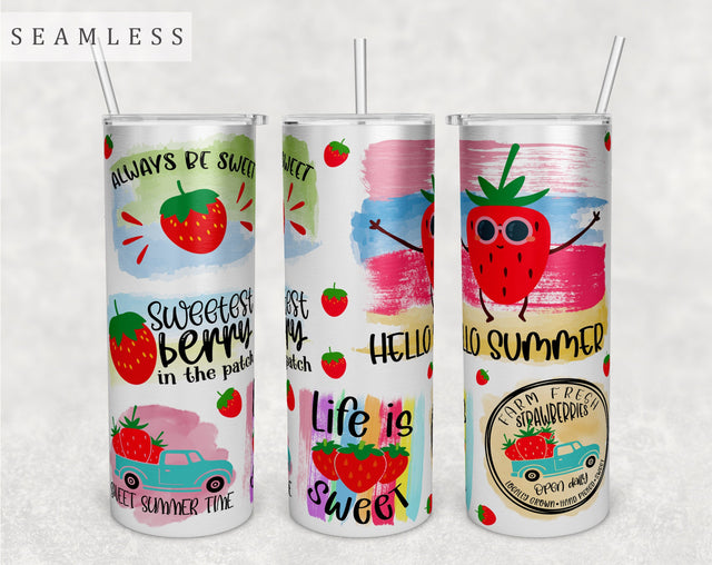 Strawberry Quotes Tumbler Wrap, 20 Oz Skinny Tumbler Sublimation Design, Seamless Strawberry Sayings Tumbler PNG Sublimation HappyDesignStudio 