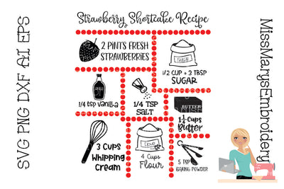 Strawberry Shortcake SVG | Strawberry SVG | Recipe SVG SVG MissMarysEmbroidery 