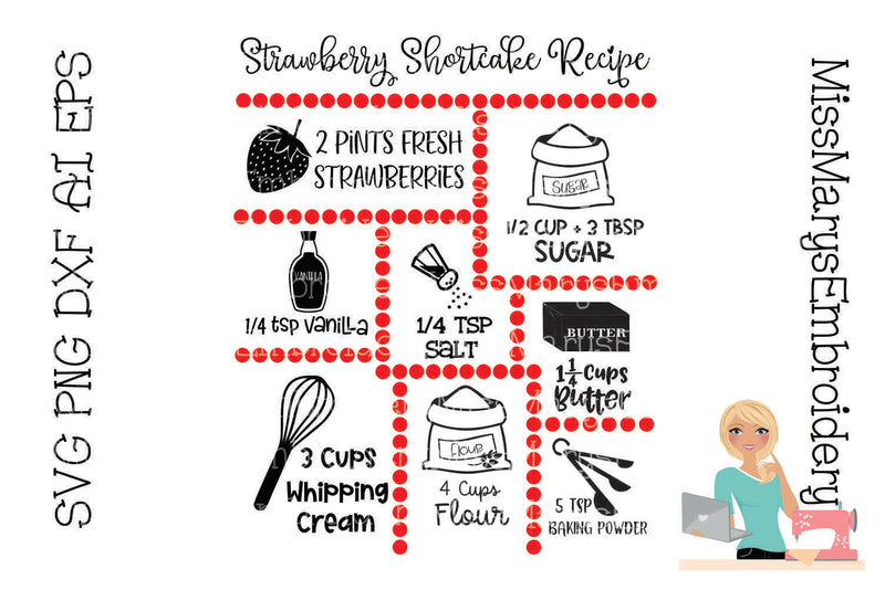 Strawberry Shortcake SVG | Strawberry SVG | Recipe SVG SVG MissMarysEmbroidery 