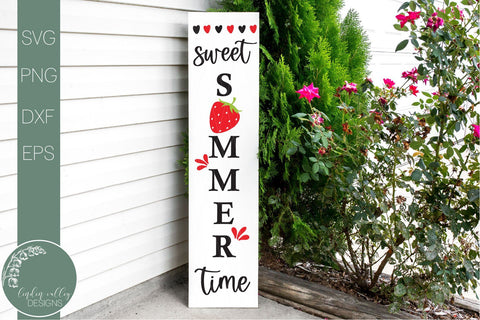 Strawberry Vertical Porch Sign Svg-Sweet Summertime Quote Svg SVG Linden Valley Designs 