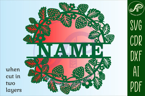Strawberry wreath Name sign svg laser cut template SVG APInspireddesigns 