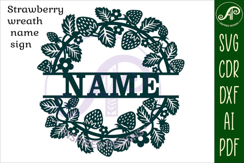 Strawberry wreath Name sign svg laser cut template SVG APInspireddesigns 