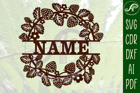 Strawberry wreath Name sign svg laser cut template SVG APInspireddesigns 