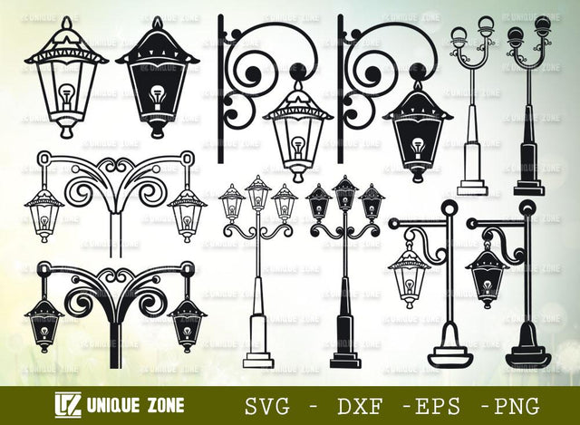 Street Lamp Bundles Svg | Lamp Svg | Light Svg | Street Lanterns Svg | Lamp Post Svg SVG Unique Zone 