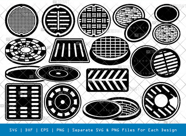Street Manhole SVG, Manhole Silhouette, Street Svg, Manhole Cover Svg, Sewer Lid Svg, Sewer Svg, Manhole Icons Svg, Manhole Bundle, SVG ETC Craft 