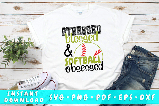Stressed Blessed And Softball Obsessed SVG SVG HappyDesignStudio 