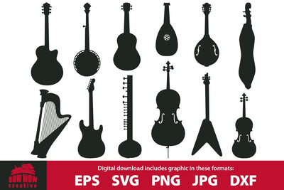 String Instruments Musical SVG Cutting File & Clipart Bundle SVG Bow Wow Creative 