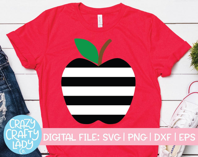 Striped Apple | Back to School SVG Cut File SVG Crazy Crafty Lady Co. 