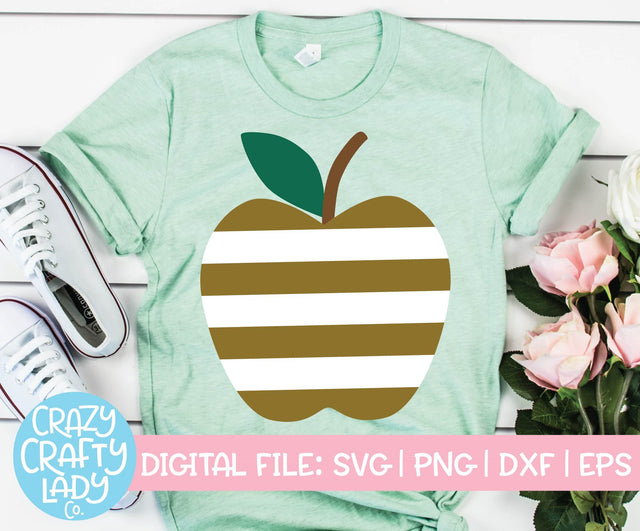 Striped Apple | Back to School SVG Cut File SVG Crazy Crafty Lady Co. 