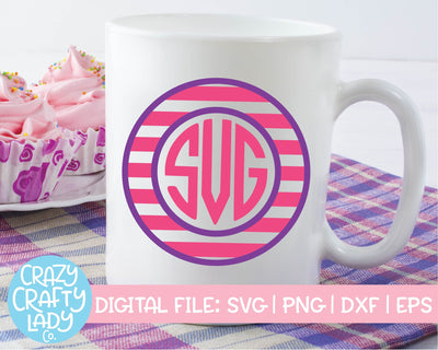 Striped Circle Monogram Frame | SVG Cut File SVG Crazy Crafty Lady Co. 