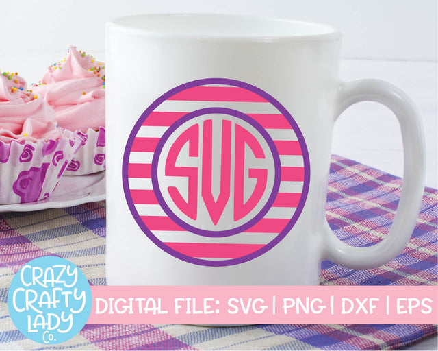 Striped Circle Monogram Frame | SVG Cut File SVG Crazy Crafty Lady Co. 