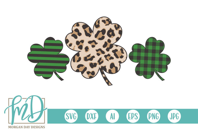 Striped Leopard Buffalo Plaid Shamrock Trio SVG Morgan Day Designs 