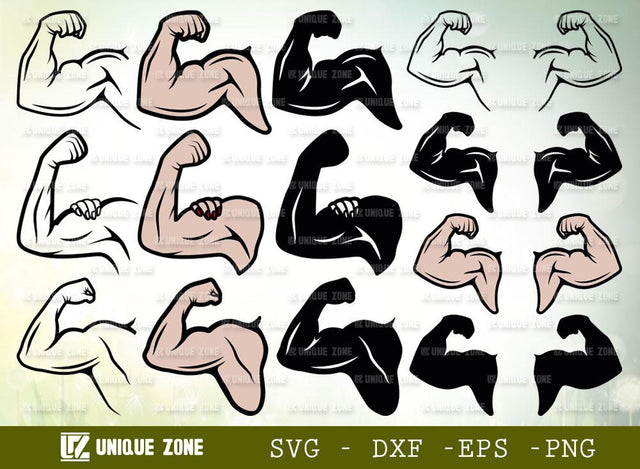 Strong Biceps SVG Bundle | Muscle Svg | Arm Flex Svg | Strong Biceps Svg | Human Hand Svg | SVG Unique Zone 
